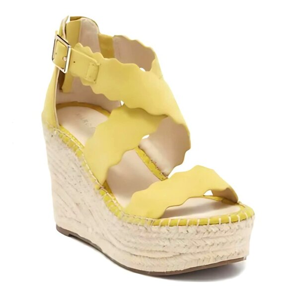 Marc Fisher Calita Platform Espadrille Wedge Sandal Summer Strap Heel Yellow 8.5 - Picture 1 of 4